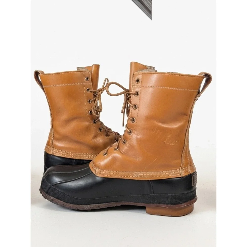 Vtg 1980s LL Bean Maine Hunting Shoe Duck Boots 10in 10-Eyelet Brown Mens 10M